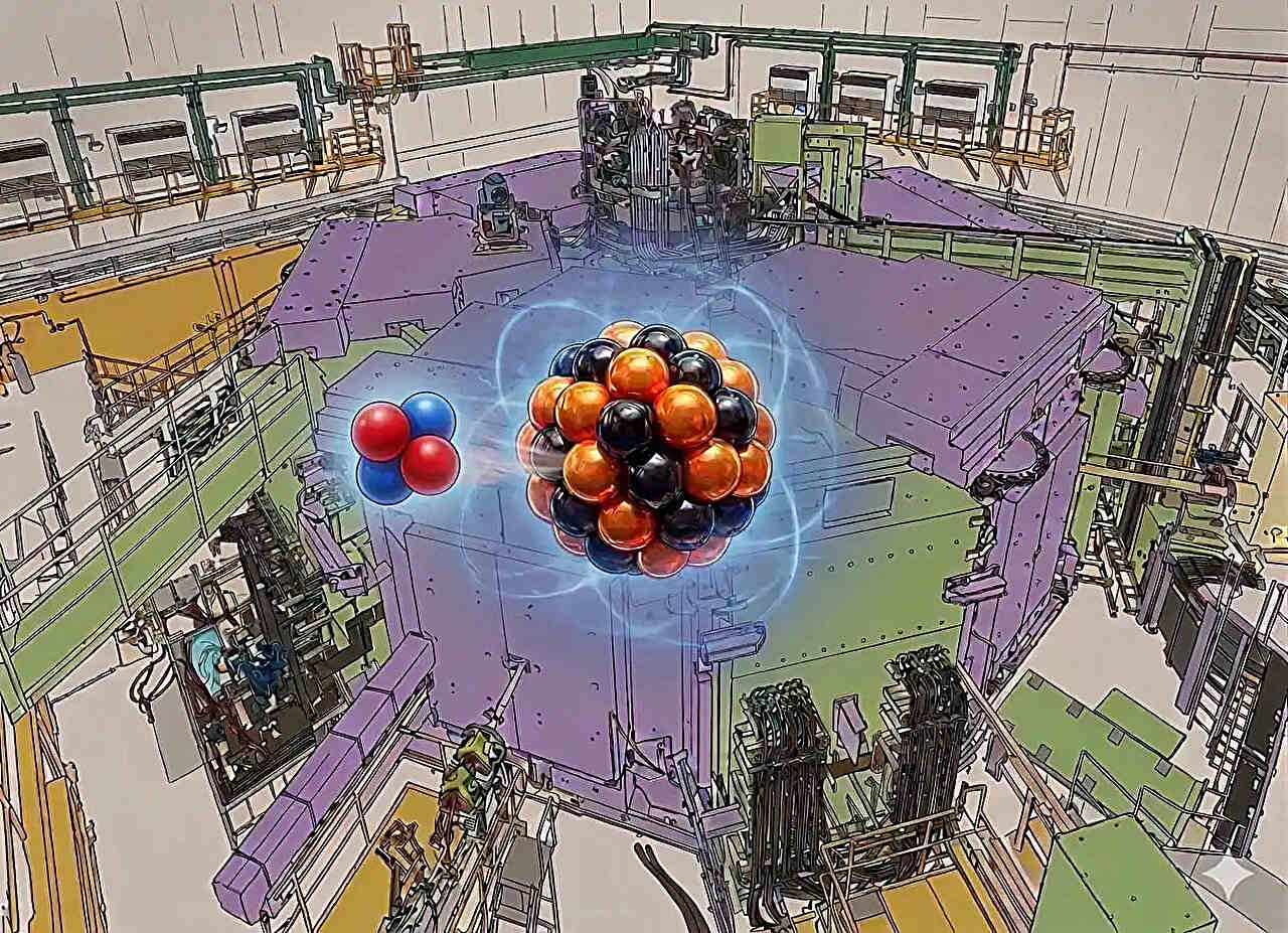Иллюстрация альфа-распада теллура-104 поверх RIBF в RIKEN / © Robert Grzywacz/University of Tennessee