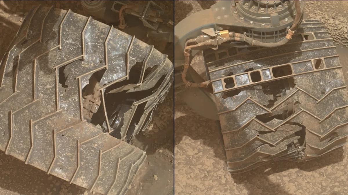 Состояние колес Curiosity после почти 14 лет работы на Марсе / © NASA