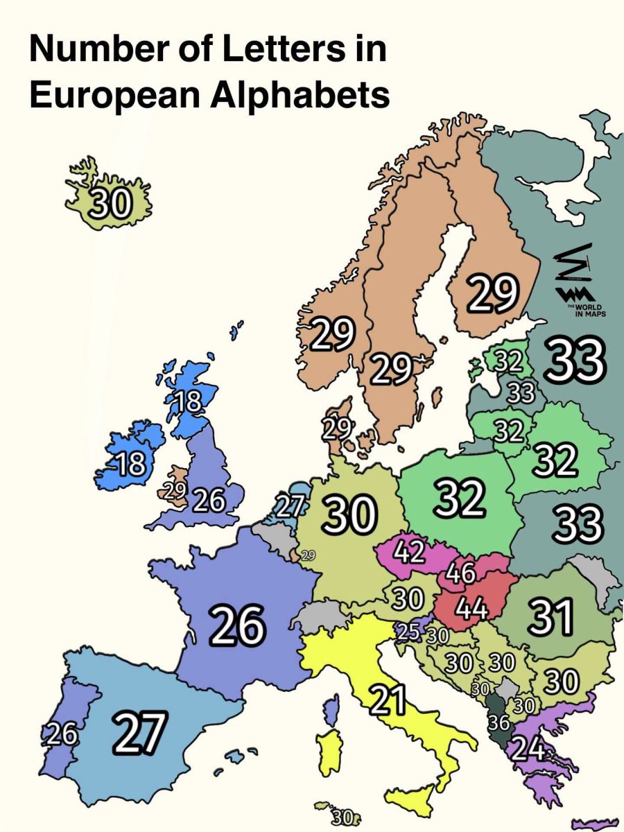 Инфографика: сколько букв в европейских алфавитах / © World in Maps