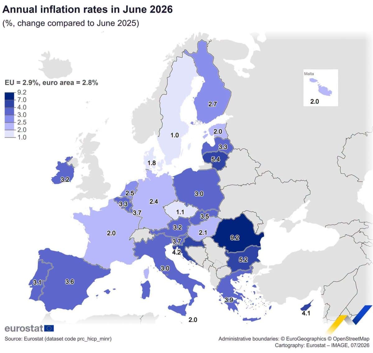Инфографика: где в ЕС самая высокая инфляция / © Евростат