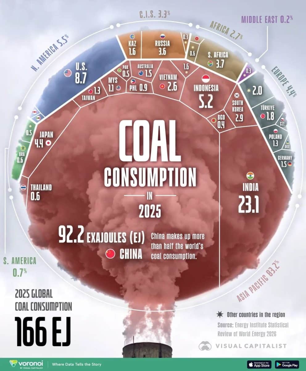 Рейтинг стран с самым высоким потреблением угля&nbsp; / © Visual Capitalist