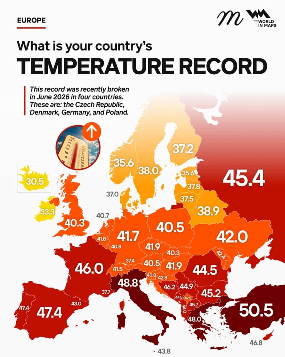Температурные рекорды стран Европы / © maven.mapping, World in Maps
