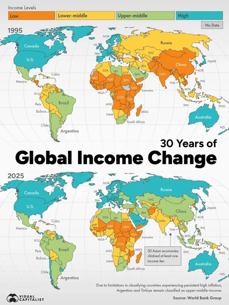 Карта: как изменились доходы стран за последние 30 лет / © Visual Capitalist