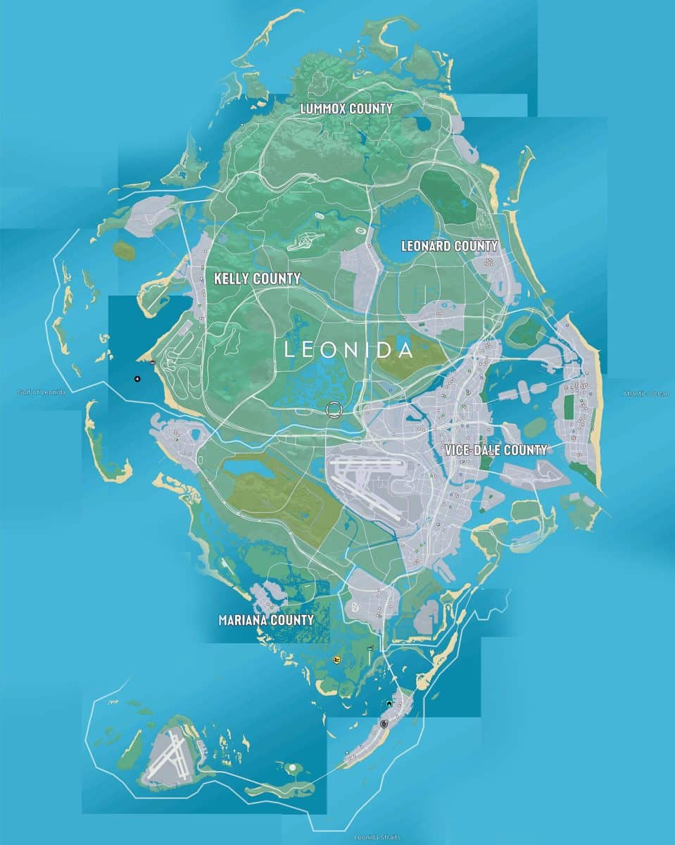 Предполагаемая карта Леониды / © GTA 6, Rockstar Games