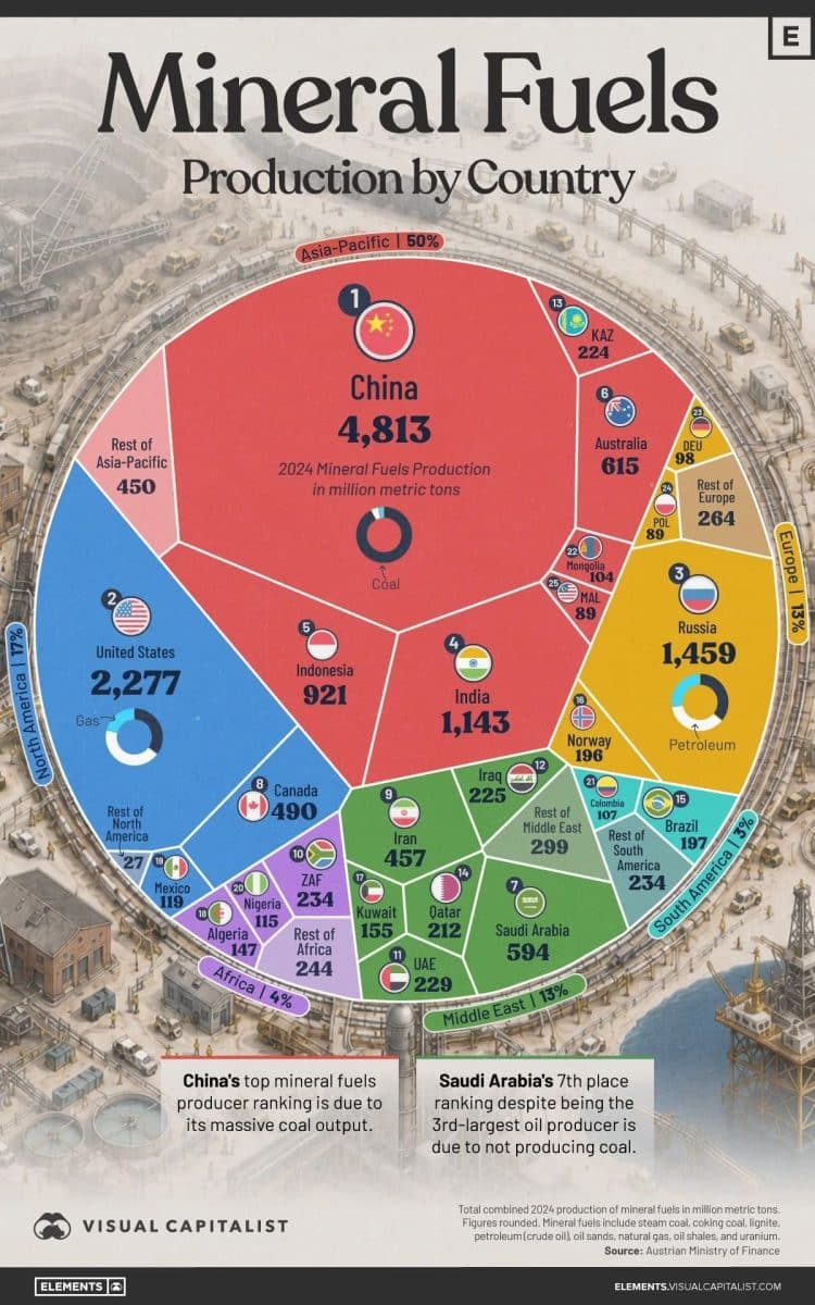 Рейтинг: крупнейшие производители минерального топлива в мире / © Visual Capitalist