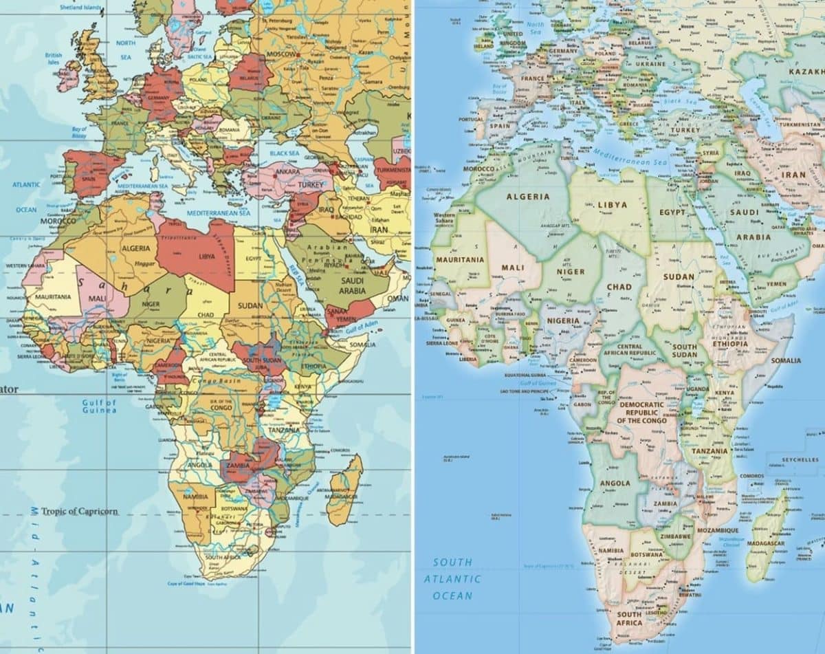 Сравнение масштабов регионов в проекции Меркатора и Equal Earth / © Guardian