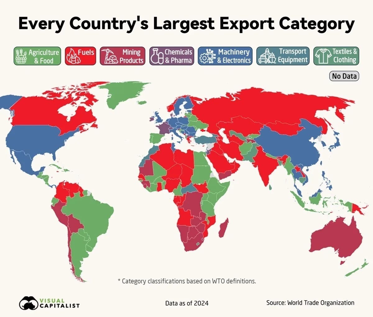 Карта: что больше всего экспортирует каждая страна / © Visual Capitalist