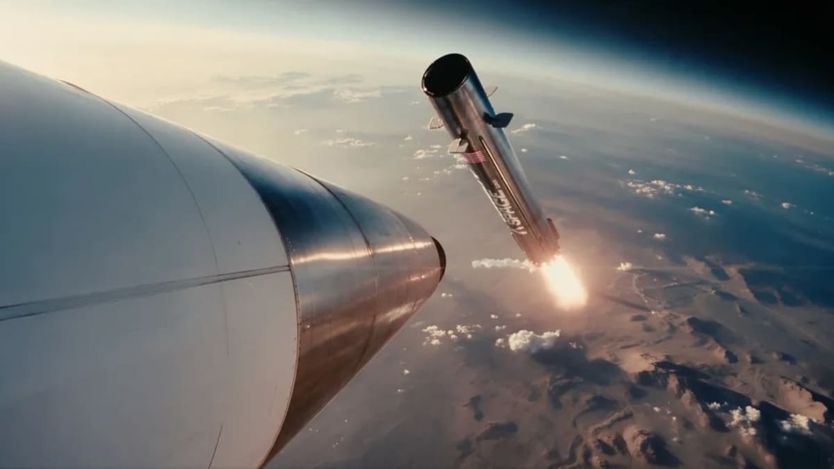 Художественное изображение разделения первой и второй степеней ракеты Big Iron / © Cowboy Space