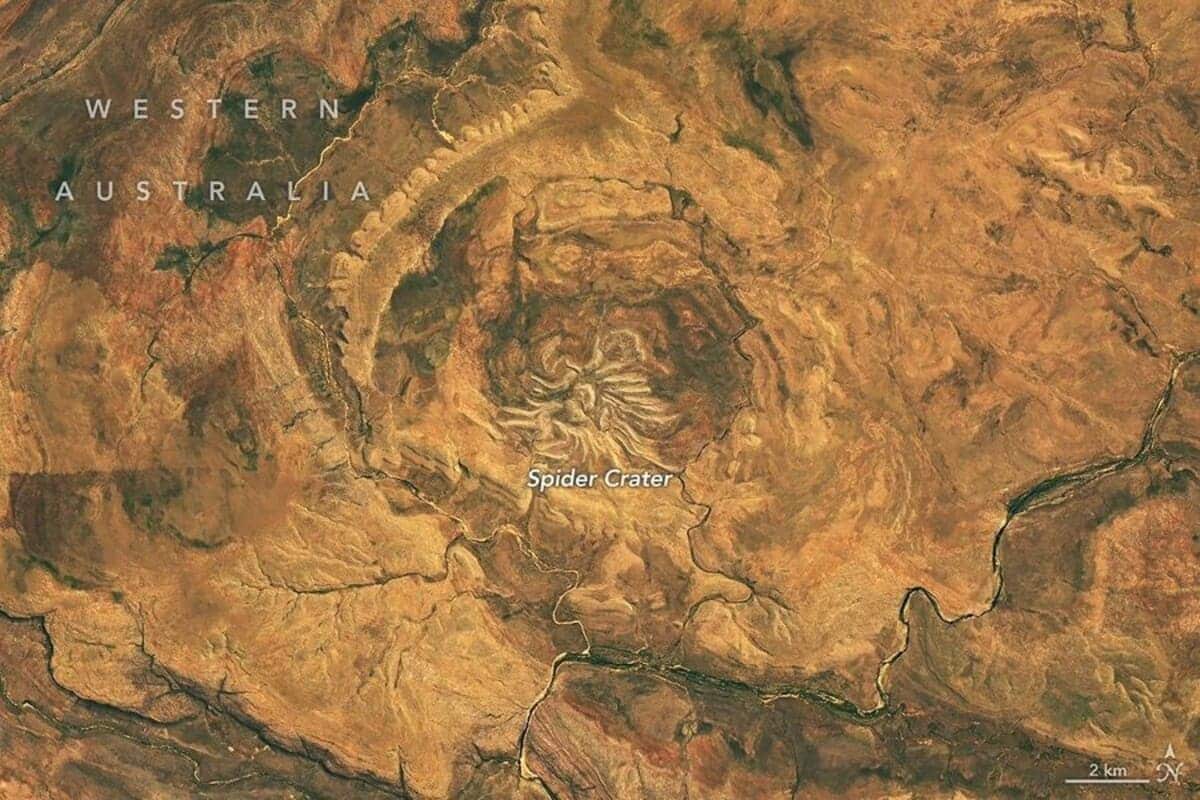 Спутник NASA запечатлел в Австралии гигантский кратер в форме паука / © NASA Earth Observatory