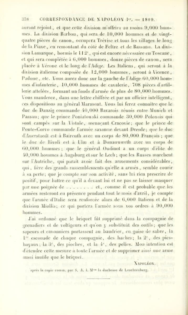 Страница 358 собрания переписки Наполеона, издание 1865 года. Внизу основного абзаца виден пропуск после слов «une poignée de» / © Internet Archive, University of Toronto; источник изображения — Carter Church